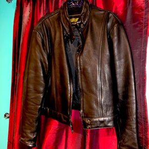 Black leather motorcycle jacket